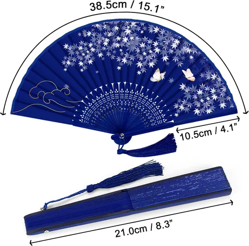 Miniatura 2 de WEARXI Ventilador de mano, 4 ventiladores de mano, ventilador plegable chino para mujer, plegable, ventilador de mano de bambú de seda, ventilador