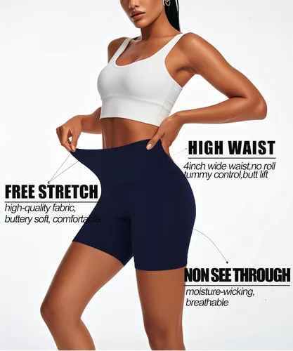 Miniatura 13 de Pantalones cortos de ciclismo de cintura alta para mujer, 5 pulgadas, control de abdomen, atléticos, correr, gimnasio, yoga, pantalones cortos