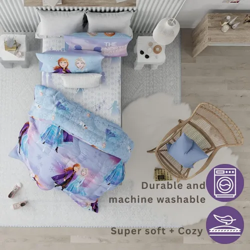 Miniatura 7 de Disney Frozen 2 - Juego de ropa de cama supersuave para niños, edredón y sábanas con funda de almohada, 5 piezas, tamaño individual, "Oficial