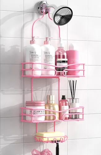Miniatura 10 de DAOYA Over the Shower Head Caddy Pink - Organizador de ducha colgante con 3 soportes para jabón, organizador de baño de acero inoxidable