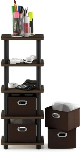 Miniatura 6 de Furinno Turn-N-Tube - Sistema de estante de 4 compartimentos, color nogal Columbia/negro/marrón oscuro Nuez Columbia/Negro/Marrón Oscuro