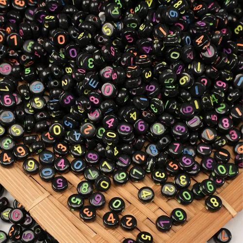 Miniatura 7 de 800 cuentas de números coloridas negras redondas números letras 0-9 cuentas mixtas de 0.157 x 0.276 in, cuentas sueltas de plástico para hacer Oro