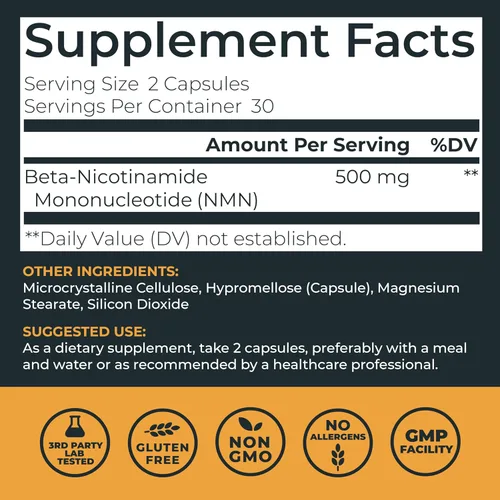 Miniatura 2 de Left Coast Performance Suplemento NMN de 500 mg para apoyo NAD+ – Mononucleótido de nicotinamida para un envejecimiento saludable, energía celular