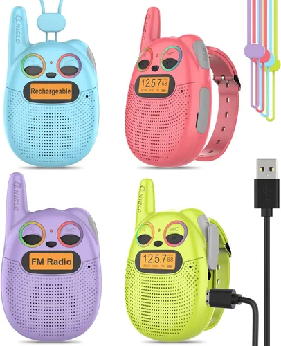 Miniatura 10 de Qniglo Walkie Talkies para niños recargables, paquete de 2, regalos de Navidad y cumpleaños, juguetes para niños y niñas de 3 a 12 años, walkie Azul