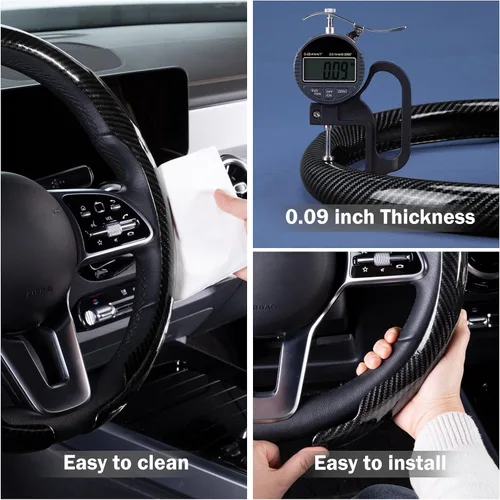 Miniatura 5 de Funda para volante de automóvil de fibra de carbono a presión, accesorios para volante, envoltura 14.5-15 pulgadas, agarre universal antideslizante
