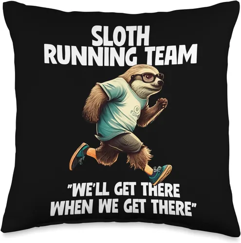 Sloth Funny Designs Sloth Team Fitness - Almohada divertida con eslogan de correr, 16 x 16 pulgadas, multicolor
