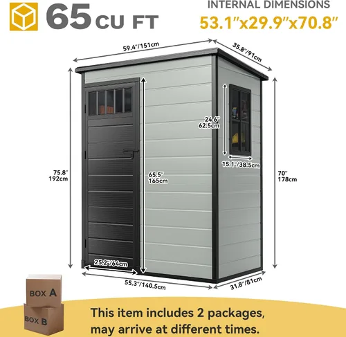 Miniatura 8 de DWVO Cobertizo de almacenamiento para exteriores de 5 x 3 pies con estilo de valla y ventanas laterales, piso y puertas con cerradura, cobertizo