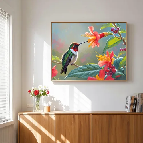 Miniatura 2 de TINDAY Kit de pintura al óleo por números para adultos, pintura de colibrí por números para adultos, principiantes, pintura en lienzo por números