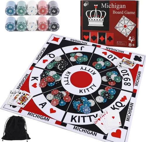 Michigan Rummy Juego de mesa Tripoley Juego de fieltro plegable Familia Combinación original de Joker Rummy, corazones y póker incluye 2 barajas de