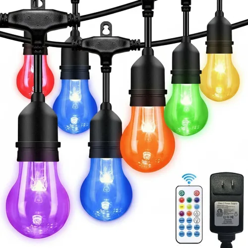 Miniatura 9 de Auroraworld Tira de luces RGB de 48 pies para exteriores, regulables, cambio de color, impermeable, luces LED para patio con control remoto