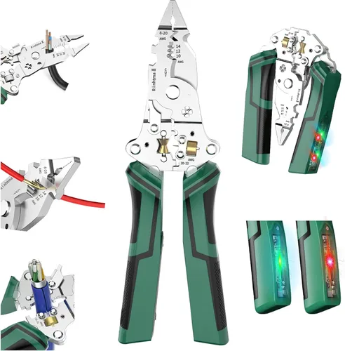 Alicates pelacables 14 en 1, herramienta pelacables recargables 2026 con probador de voltaje y alarmas, detectable de 12-250 V, alicates eléctricos