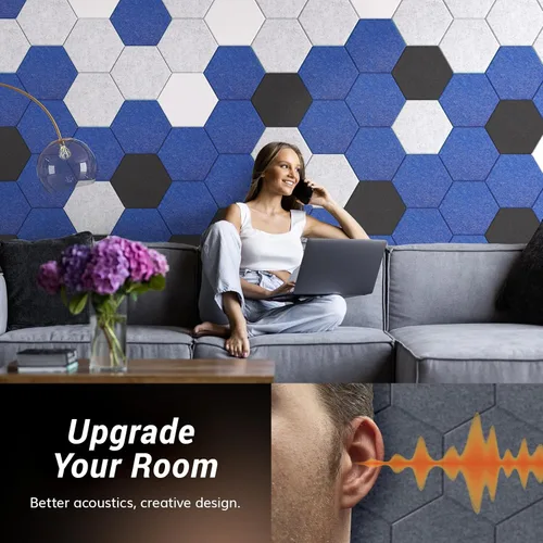 Miniatura 4 de Paquete de 12 paneles acústicos hexagonales, TONOR paneles de 12 x 10 x 0.4 pulgadas de alta densidad con aislamiento de sonido para paredes, Gris