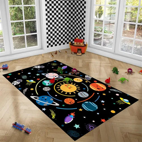 Miniatura 24 de Alfombra espacial para habitación de niños, alfombra de galaxia para niños, alfombras espaciales para dormitorio de niños, decoración
