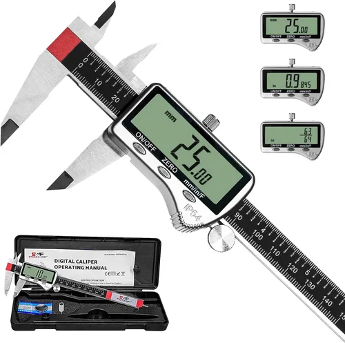 S&F STEAD & FAST Herramienta de medición de calibrador digital de 6 pulgadas con pantalla LCD extragrande, pinza micrómetro de acero inoxidable