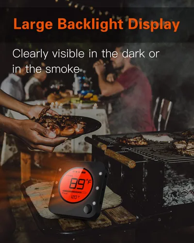 Miniatura 5 de BFOUR Termómetro de carne inalámbrico Bluetooth, termómetro digital LCD para carne con doble sonda, termómetro remoto inalámbrico para ahumador