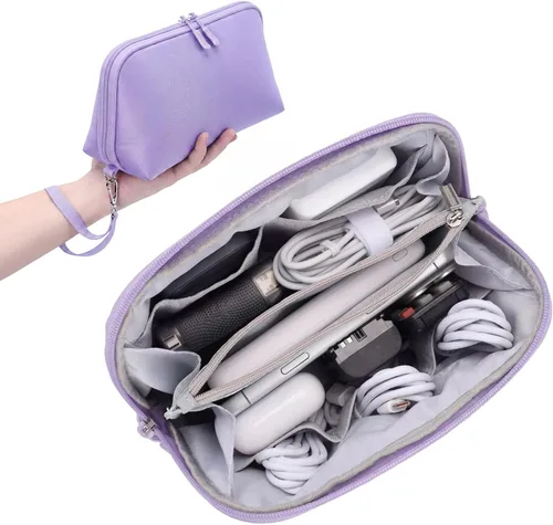 Miniatura 10 de FYY Organizador de cables de viaje, 8 compartimentos, bolsa tecnológica ligera resistente al agua con correa para la muñeca, funda portátil