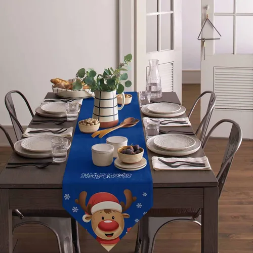 Miniatura 2 de Camino de mesa azul con alce navideño – 90 pulgadas de largo, copo de nieve de invierno, decoración de mesa de comedor para cocina, granja, Alce azul