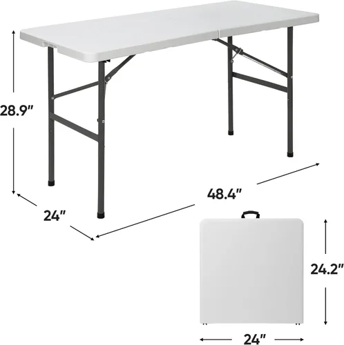 Miniatura 3 de SUPER DEAL Mesa plegable portátil de plástico de 4 pies, pequeña para interiores y exteriores, resistente, plegable por la mitad, mesa para picnic