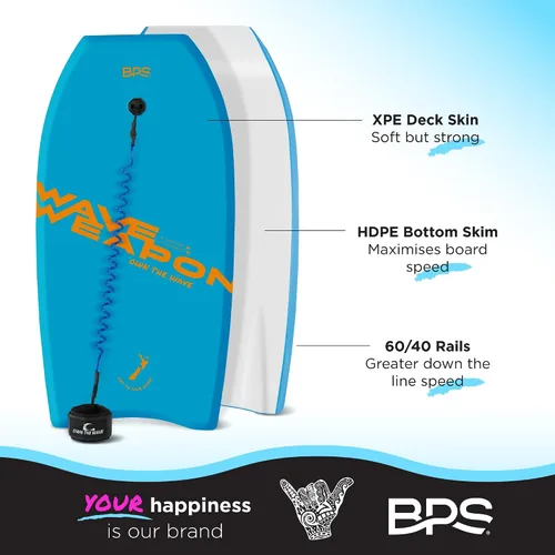 Miniatura 4 de Bodyboard 'Wave Weapon' para Todas las Condiciones de Olas - Ligera con Núcleo EPS Fondo Liso HDPE Bodyboards para Playa con Correa de Muñeca