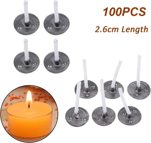 Miniatura 7 de 100 mechas de té de bajo humo, pestañas de mecha preenceradas de 1 pulgada para fabricación de velas de cera de soja, algodón puro, sin humo