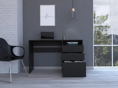 Miniatura 5 de FM FURNITURE Louisiana - Escritorio para computadora, con tres cajones, color negro wengué para oficina