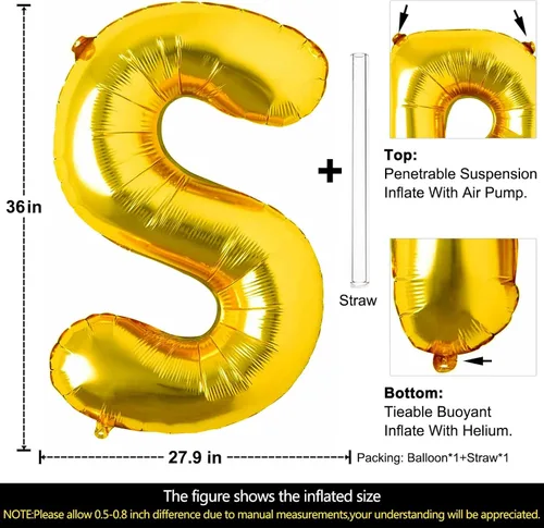 Miniatura 2 de Lovoir Globos dorados grandes de 40 pulgadas con la letra S de gran tamaño, globo de helio de aluminio de Mylar para decoración de fiesta de Letra