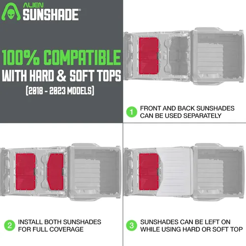 Miniatura 6 de Parasol Alien Sunshade para Jeep Gladiator Rojo (2018-2023) Accesorios para Jeep Gladiator, Parasol de malla frontal y trasera, 4 puertas, reduce