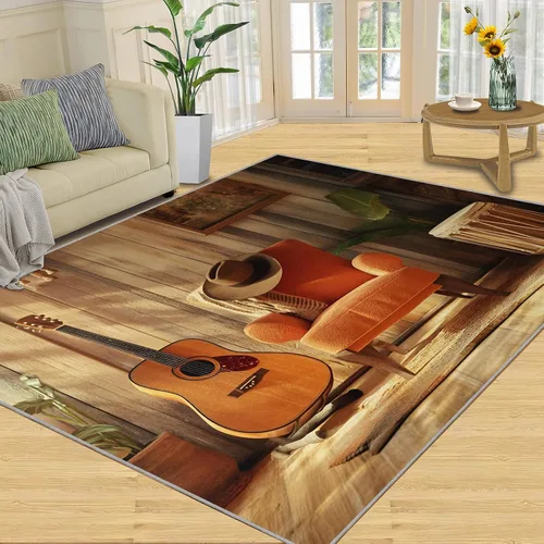 Miniatura 10 de Alfombra de guitarra, alfombra de 2 x 3 pies para entrada, alfombra de área musical, alfombra lavable de guitarra fresca para dormitorio, alfombra