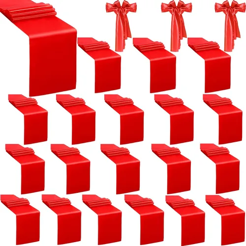 24 caminos de mesa de satén de 12 x 108 pulgadas de largo, camino de mesa de seda para bodas, fiestas de cumpleaños, ceremonias, banquetes, Rojo