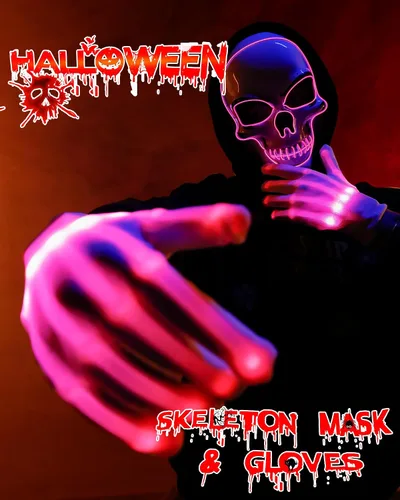 Miniatura 2 de Sumind Máscara LED de Halloween, esqueleto LED aterrador, hacker de purga que brilla en la oscuridad, para fiesta de disfraces de Halloween (rosa)