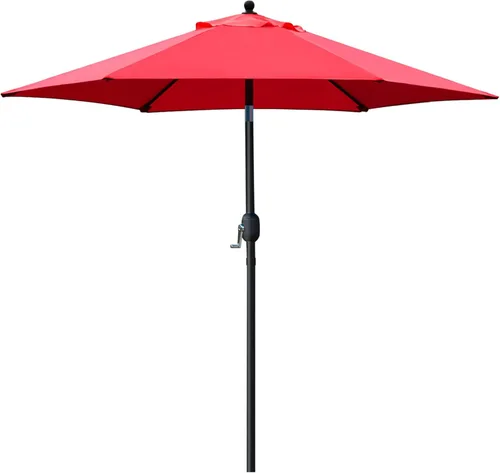 Sombrilla Sunnyglade para patio, 7.5 pies, con botón de inclinación, manivela, 6 varillas, Rojo