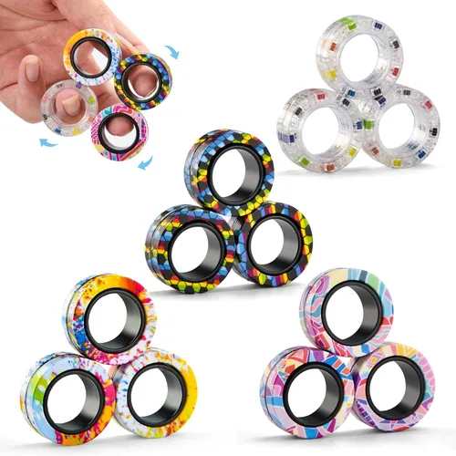 Miniatura 9 de 9 unidades de juguetes magnéticos con anillos fidget para adultos, paquete de juguetes fidget para el TDAH, juguetes antiestrés, anillos fidget