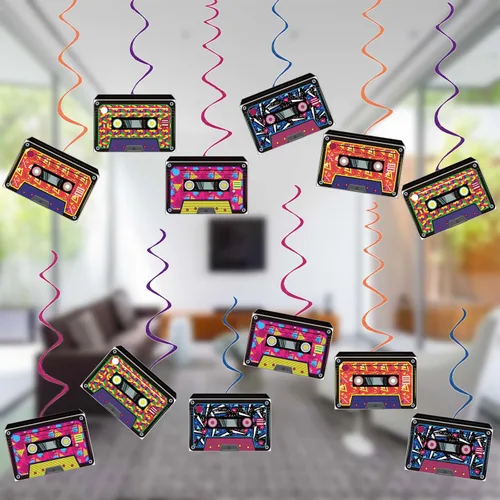 Miniatura 2 de Decoraciones de fiesta de los años 80, estilo retro de los años 80, hip hop, música, fiestas, espirales colgantes, montados y listos para usar
