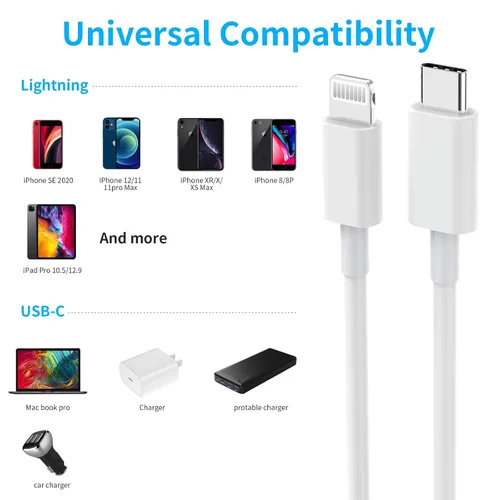 Miniatura 7 de Cable USB C a Lightning, paquete de 5 unidades de 6 pies [certificado Apple MFi] Cargador rápido para iPhone de carga rápida tipo C a cable