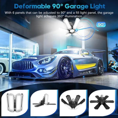 Miniatura 3 de TANBABY Luz LED mejorada para garaje, luz de techo LED deformable de 150 W, 15000 lm, E26/E27, iluminación de garaje con bombilla de 6+1 paneles