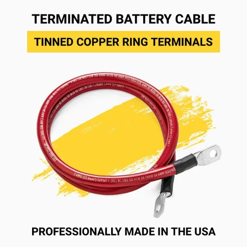 Miniatura 2 de Spartan Power - Cable de batería rojo de 9 pulgadas, 1/0 AWG, 5/16 pulgadas M8, fabricado en EE. UU. Rojo 3 ft 1/0 AWG - 5/16