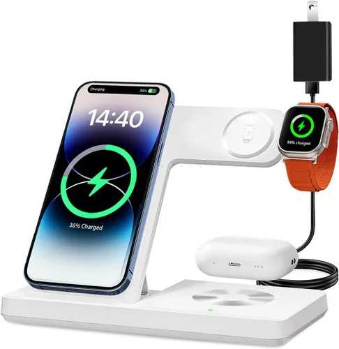 Miniatura 8 de Estación de carga 3 en 1 para múltiples dispositivos, cargador inalámbrico para iPhone serie 8-16 y Apple Watch, estación de carga inalámbrica