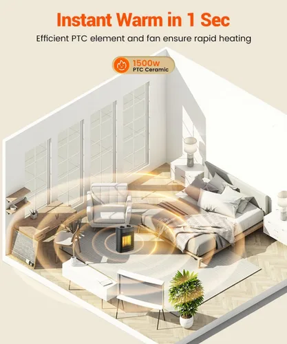 Miniatura 2 de KopBeau – Calentador de espacio para uso en interiores, calentador de torre portátil eléctrico de 1500W con termostato y temporizador, calentador