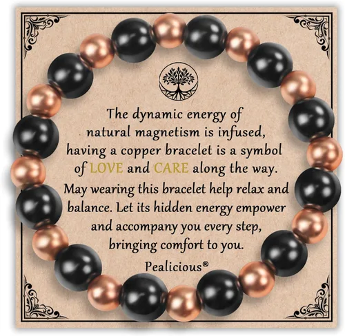 PEALICIOUS Pulsera de cobre para mujeres y hombres, pulsera magnética de cobre de 0.394 pulgadas con 3800 cuentas magnéticas de Gauss como regalo