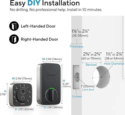 Miniatura 9 de ULTRALOQ Cerradura inteligente de huellas dactilares Bolt con sensor de puerta, cerrojo WiFi integrado con huella digital, código, aplicación, Negro