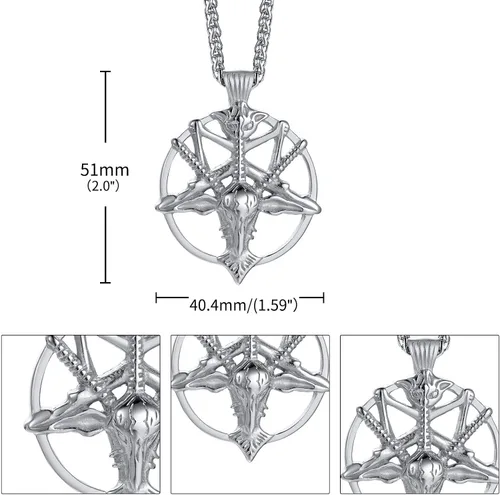 Miniatura 5 de Collar de pentagrama invertido de Satanás Colgante de calavera de cabeza de cabra baphomet de acero inoxidable, joyería satánica de cabra