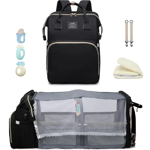 Miniatura 18 de Bolsa de pañales con cambiador, mochila para pañales, bolsa de pañales de viaje 7 en 1, bolsa para mamá con puerto de carga USB (rosa-gris)