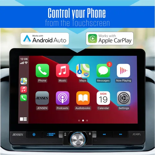 Miniatura 2 de Jensen J1CA8FL 8 pulgadas certificado Apple CarPlay Android Auto con cable o inalámbrico Pantalla táctil DIN simple y doble DIN Radio estéreo