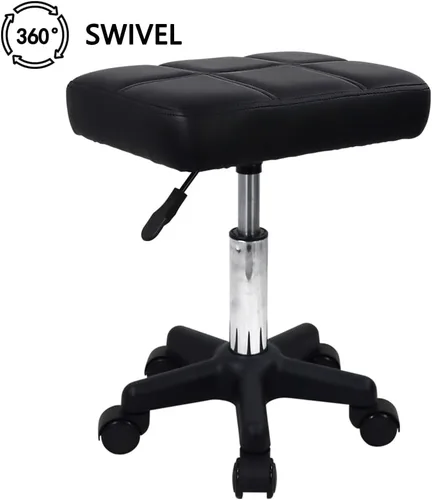 Miniatura 4 de FURWOO Taburete giratorio rectangular con ruedas, altura ajustable, silla giratoria para spa, salón de masaje, color negro