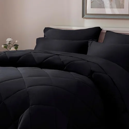 Miniatura 8 de ELNIDO QUEEN® Juego de edredón tamaño Queen negro - 7 piezas de ropa de cama en una bolsa, tamaño Queen, juego completo para todas las estaciones