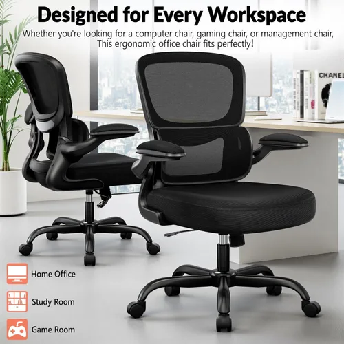 Miniatura 8 de BESTFAIR Silla de oficina ergonómica, silla de escritorio de malla transpirable cómoda con soporte lumbar, silla de computadora, silla de escritorio