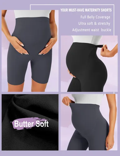 Miniatura 4 de BONVIGOR Pantalones cortos de maternidad sobre el vientre, para entrenamiento, yoga, atlético, embarazo, pantalones cortos de descanso
