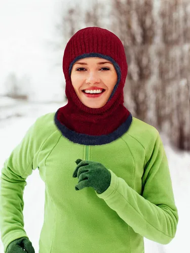 Miniatura 14 de Pasamontañas de punto calentador resistente al viento sombrero que cubre la cara para hombres mujeres forro polar deportes al aire libre