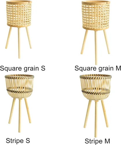 Miniatura 9 de Soporte tejido de bambú para macetas con patas de madera, cesta de ratán interior, macetas, soporte tejido para plantas de interior, soporte