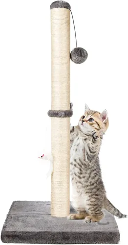Miniatura 9 de MeowHomm Poste rascador para gatos de 32 pulgadas con cepillo para gatos, cuerda de sisal, poste rascador alto para gatos con bola colgante suave